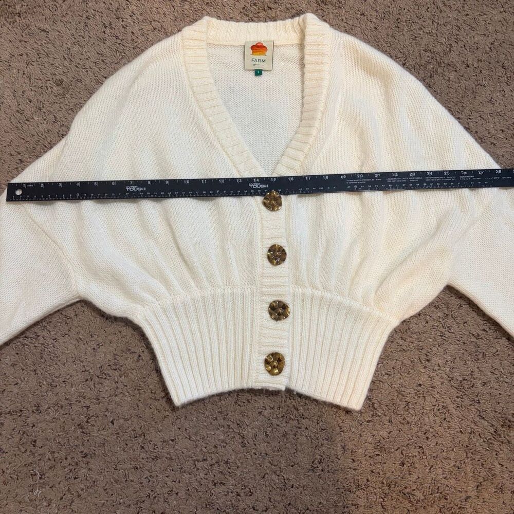 Farm Rio Ribbed Goldtone-Buttoned Cardigan Off White Size S - Picture 12 of 13